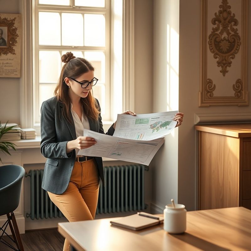 Dva lidé prohlížejí tištěné finanční grafy u světlého dřevěného stolu v brněnském coworkingu